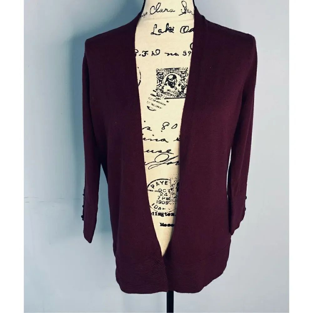 Evolution by Cyrus Women's XS Burgundy Open Front Cardigan Sweater NWT